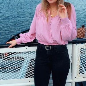 pink long puff sleeve free people too